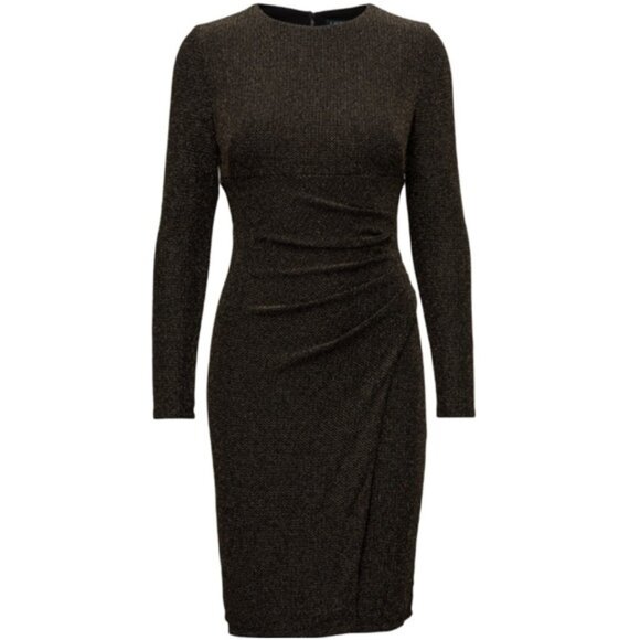 NWT Lauren Ralph Lauren Womens Size 10 Bronze Metallic Ruched Sheath Dress NEW - Picture 1 of 12